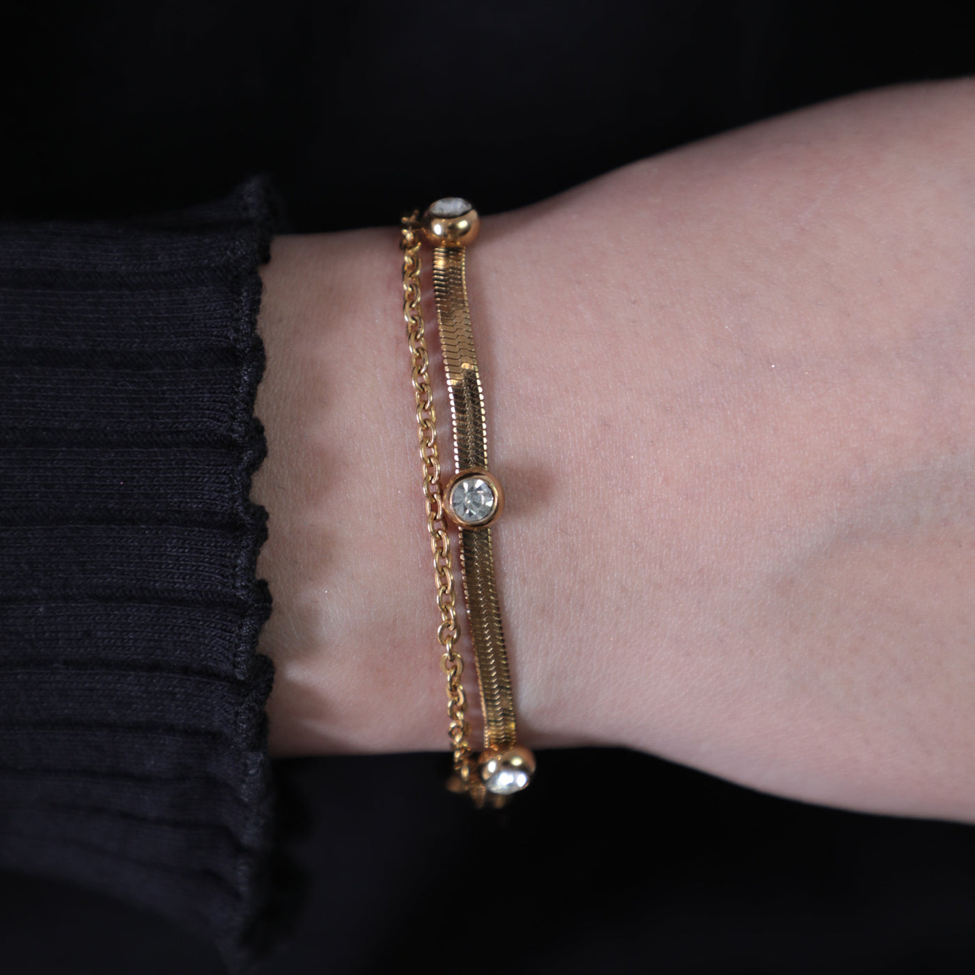 White Stone Snake Chain Bracelet