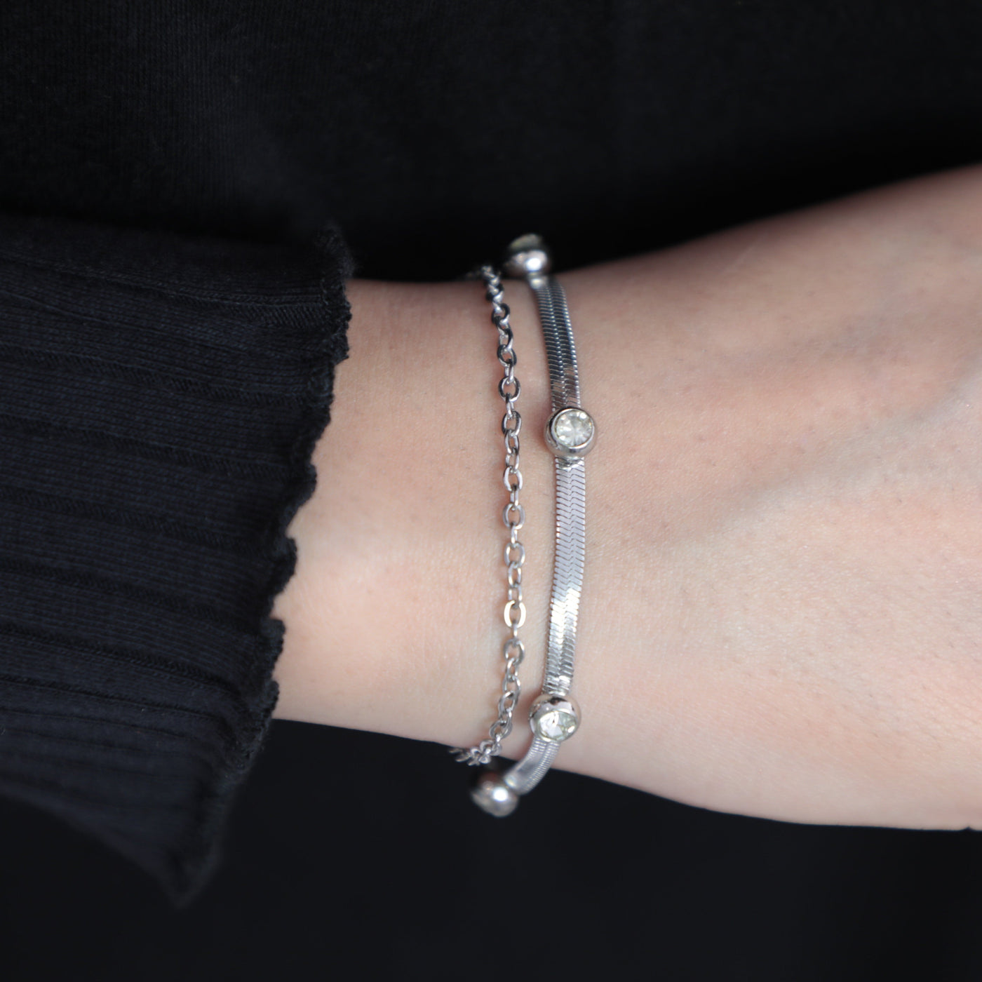 White Stone Snake Chain Bracelet