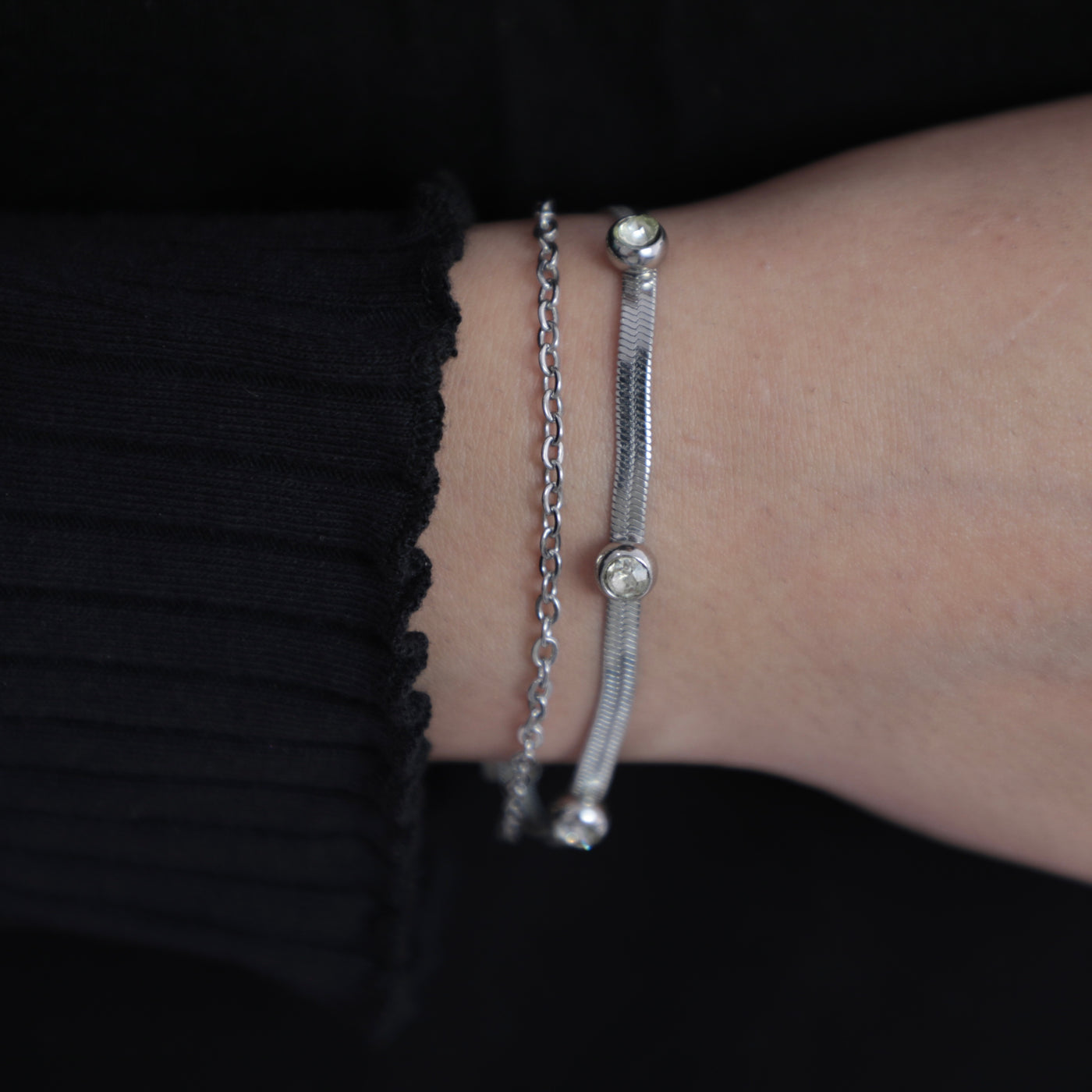 White Stone Snake Chain Bracelet