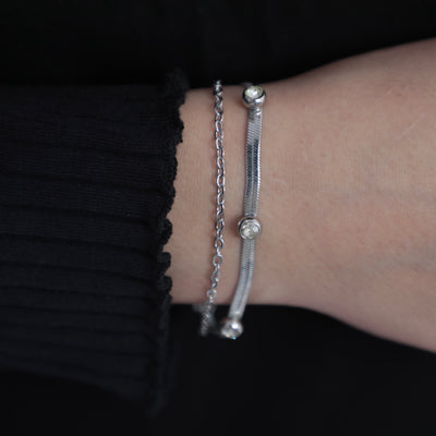 White Stone Snake Chain Bracelet