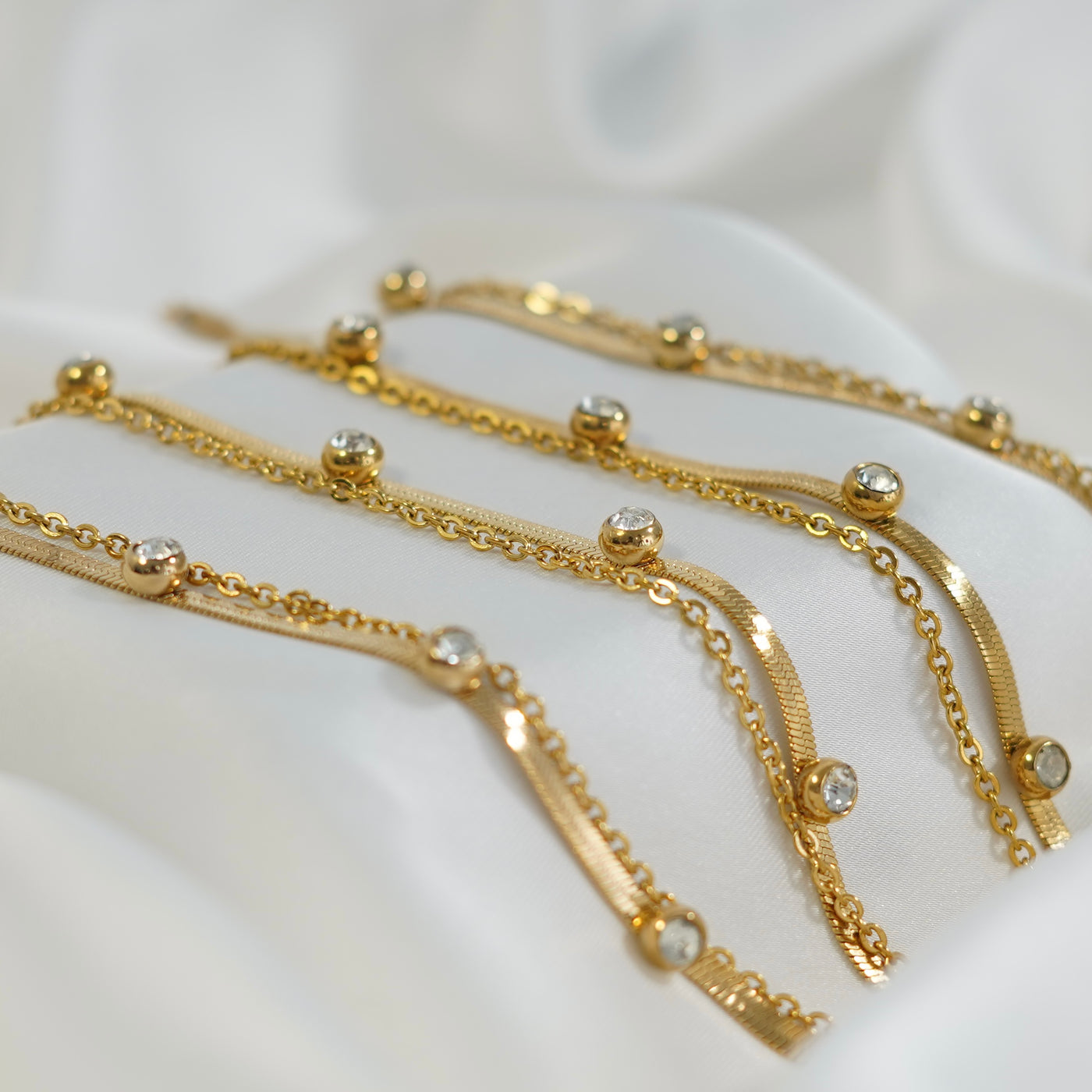 White Stone Snake Chain Bracelet