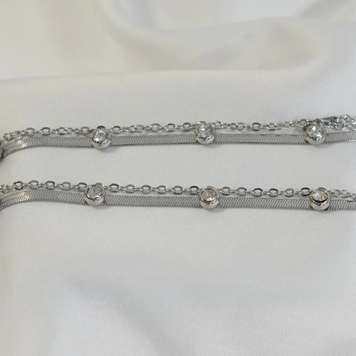 White Stone Snake Chain Bracelet