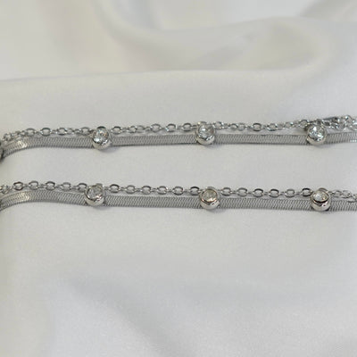 White Stone Snake Chain Bracelet